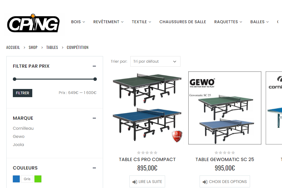 CPing ecommerce table tennis specialist