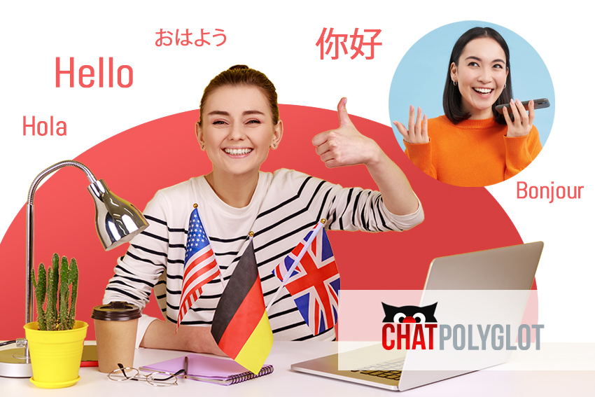woman chatting foreign languages via video chat